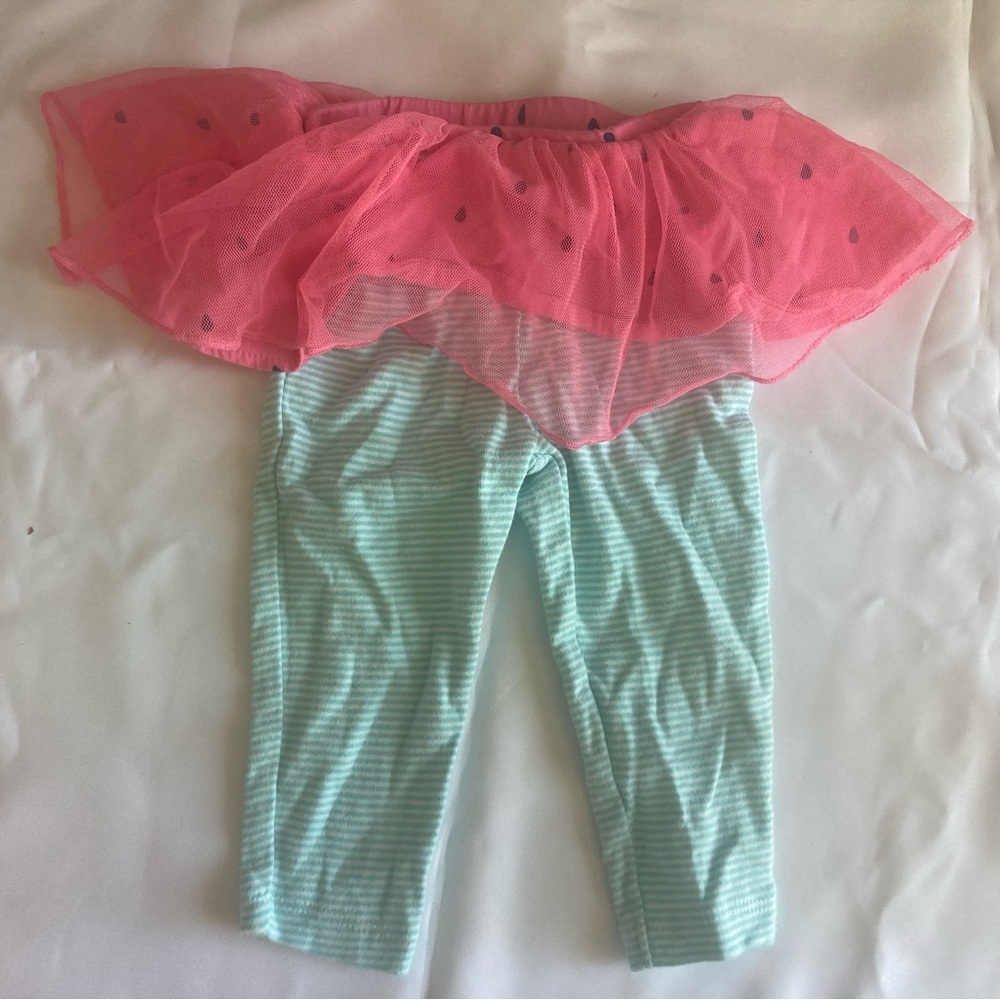 5 for $10 Carter's Pink Tulle Skirted Leggings with Mint Stripes